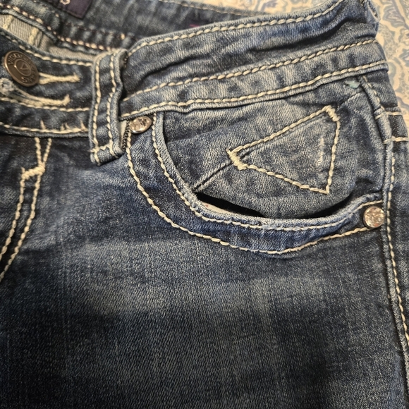 Y2K Vigoss Chelsea Straight Distressed Blue Jeans Women’s 7/8 Rhinestones Bling - Picture 6 of 16